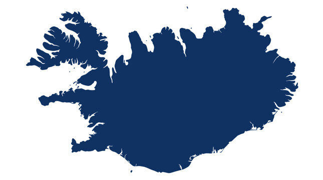 Iceland Map Outline Silhouette, Dark Blue on White Background