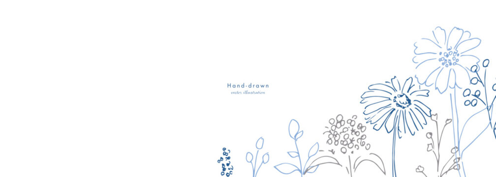 線画。植物の線画イラスト。モノクロの植物イラストセット。線画で描いた花々。Line drawings. Line art illustrations of plants. A set of monochrome plant illustrations. Flowers drawn in line art.