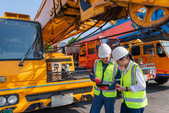 Engineer reviewing machinery construction safety teamwork industrial site