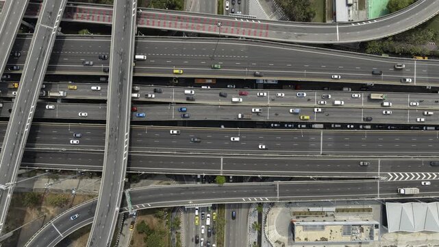 sunny day bangkok city traffic street road highway aerial topdown panorama 4k timelapse thailand 