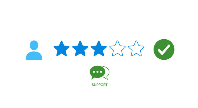 Blue stars and green check mark.