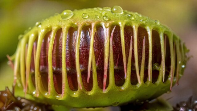 insectivorous. Macro view of a closed carnivorous plant trap with inner hairs and sealed edges. gardening catalogs, home-decor guides, designed for home decor and floral branding, used by clinicians.