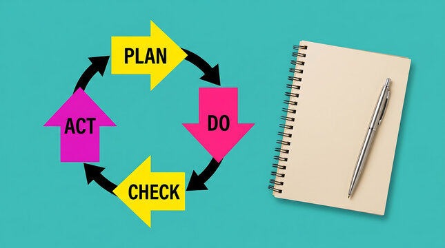 PDCA cycle, business process model, plan-do-act-check, workflow diagram, management concept