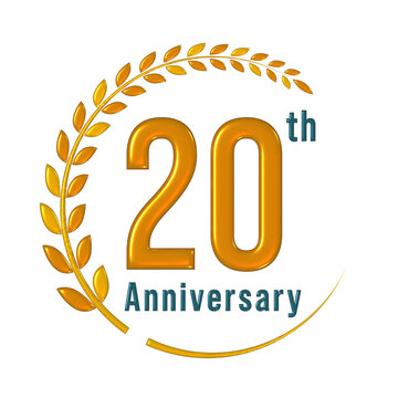 Golden Metallic 20th Anniversary Emblem with Laurel Wreath Corporate Celebration Badge Logo Design