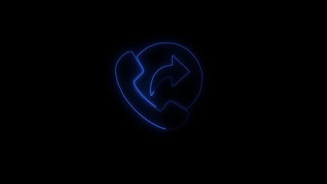 Neon blue outline of a telephone receiver with a circular arrow on a black background call share