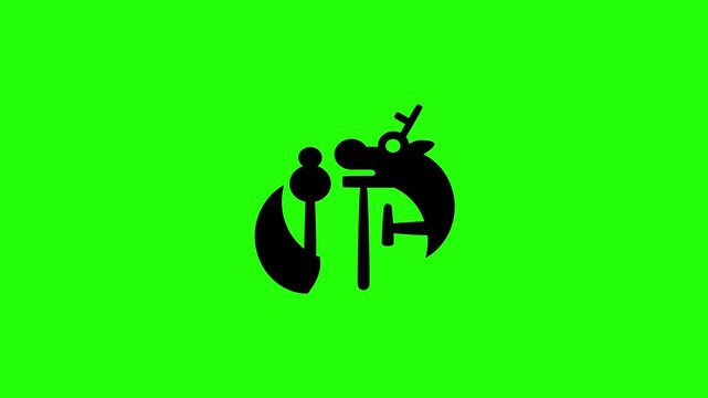 Dynamic 4K resolution asset showing a traditional festive Chinese dragon dance with a pearl stick performer silhouette bouncing. Playful parade party web icon.