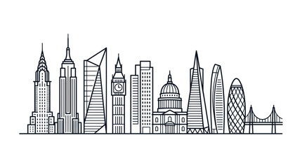 Fototapeta premium London Skyline Silhouette, Famous Landmarks, Line Art, Vector Illustration