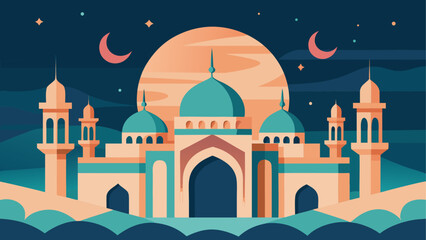A majestic mosque under the serene glow of a crescent moon © sumona
