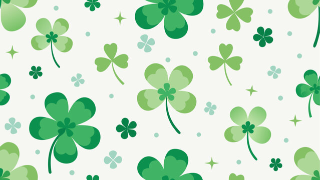A pattern of green four-leaf clovers on a white background