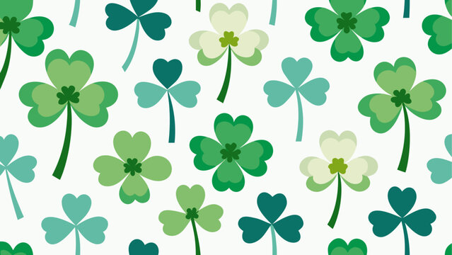 A delicate pattern of green four-leaf clovers on white fabric