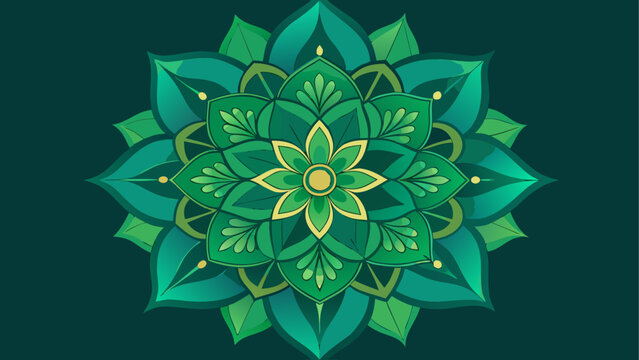 A radiant geometric pattern glowing with vibrant green and yellow tones