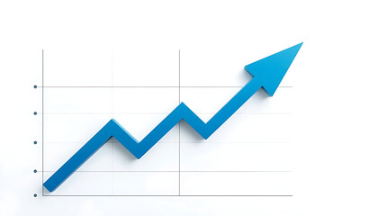Obraz premium Blue upward arrow graph showing business growth and financial success isolated on white background