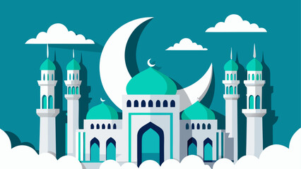 A serene mosque under the crescent moon in a peaceful night setting © ruposhi