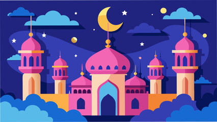 A magical castle under the moonlit sky with colorful domes © ruposhi