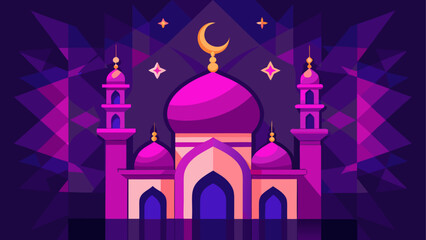 A mystical palace illuminated under a vibrant purple night sky © ruposhi