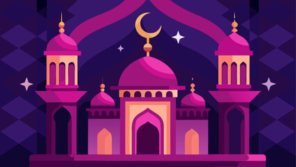 A mystical mosque silhouette under a crescent moon and star © ruposhi