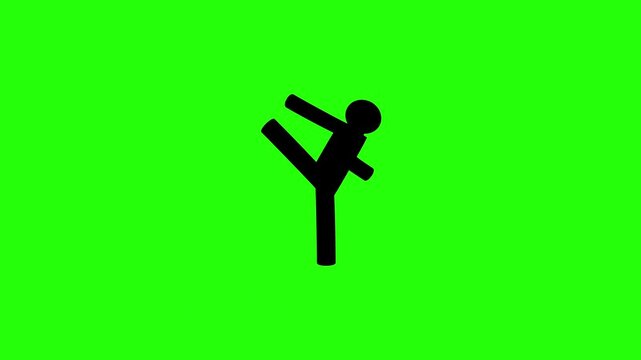 Professional 4K footage of a martial arts fighter performing a high kick silhouette bouncing. Great popup graphic for kungfu karate sport app layout.
