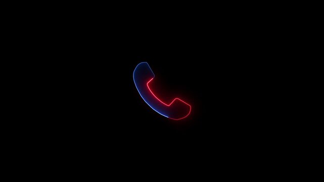 Red and Blue Neon Telephone Receiver Icon on Black Background symbol communication