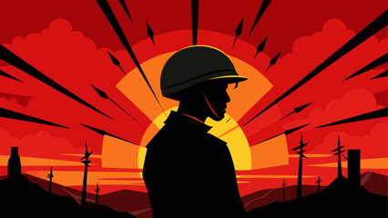 A lone silhouette stands beneath a crimson sky at dusk © ruposhi