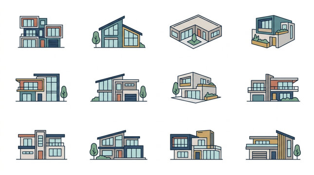 Colorful Isometric House Design Illustrations.