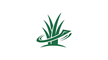 Fototapeta premium Gardening and Lawn Care Logo Design Featuring Lush Green Grass and a Swirling Emblem