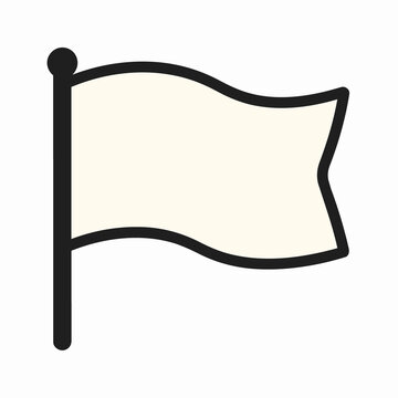 White flag vector icon waving on flagpole isolated on white background
