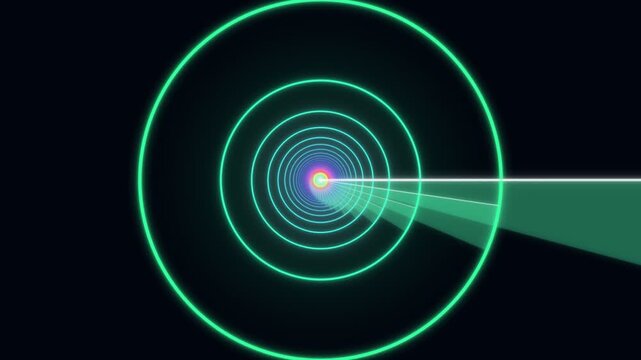 Futuristic neon HUD radar with rotating sweep and concentric circles