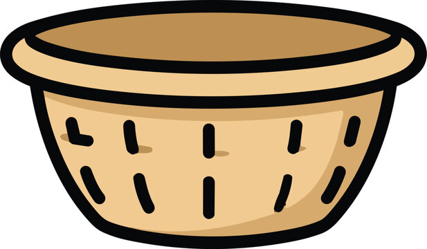 Woven wicker basket vector illustration. Hand drawn empty brown container isolated on white background, perfect for storage, laundry, or picnic concepts