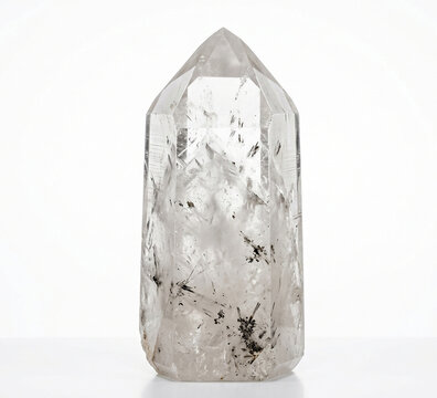 Towering Quartz Crystal Point Against White Background