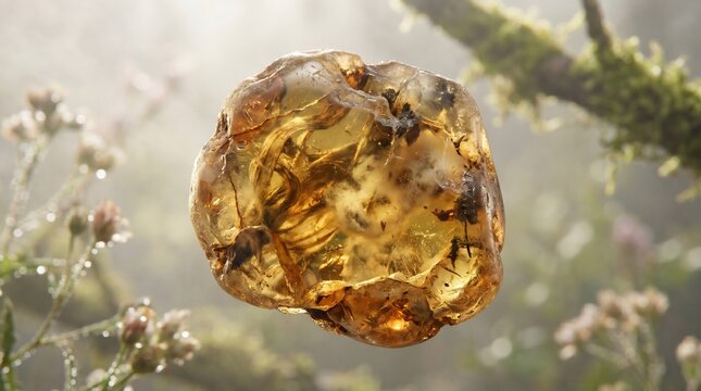 Translucent Amber Gemstone With Fossilized Organic Material