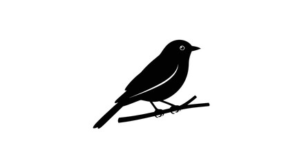 Obraz premium A black bird perches on a thin branch.