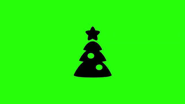 4K horizontal layout featuring a traditional Christmas pine tree with top star silhouette bouncing. Tactical popup winter season celebration web icon.
