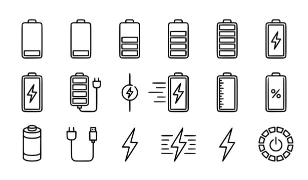 Battery icons and charging symbols