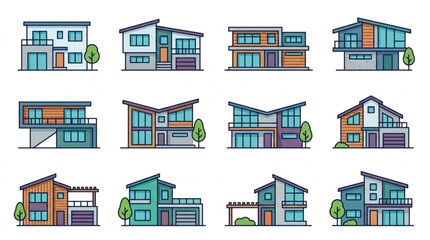 Fototapeta premium Colorful Modern House Design Illustrations.