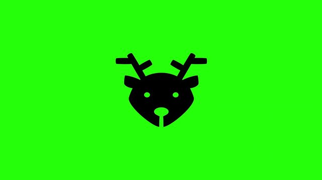 High definition 4K clip of a cute festive reindeer head with large antlers silhouette bouncing cleanly. Tactical popup winter animal safari or zoo icon.