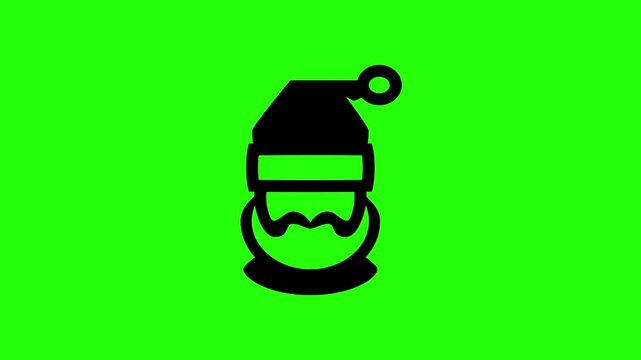 Professional 4K footage of a traditional friendly Santa Claus face profile silhouette with beard bouncing. Clean automotive holiday layout app icon element.
