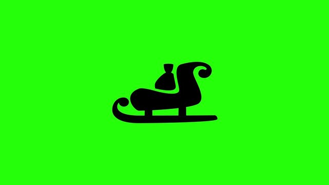 4K resolution video of a magical Santa Claus sleigh carriage with full gift bag silhouette bouncing into view. Perfect holiday shipping delivery web icon.