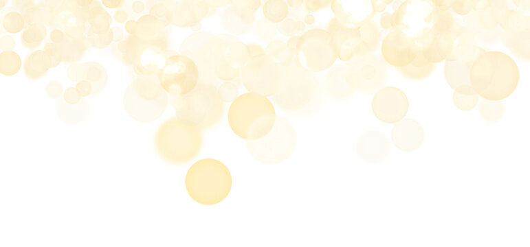 Shining champagne gold bokeh particles frame on transparent background