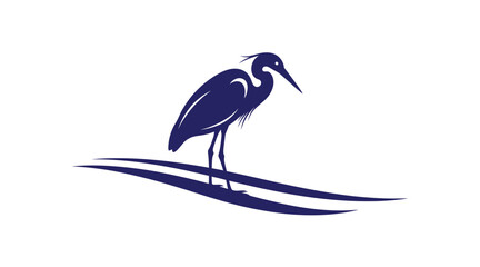 Obraz premium Graphic blue heron silhouette wading in stylized water with silhouette wildlife minimalist illustration isolated creature standing graceful ornithology naturelover conservation waterbird