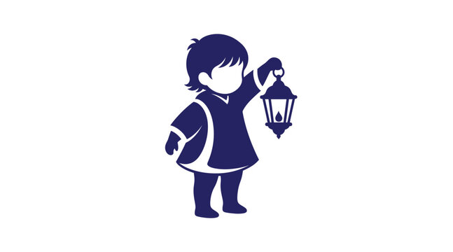 Little child holding an old fashioned lantern with silhouette guidance darkness discovery explorer adventure illustration graphics childhood innocence minimalist searching exploration