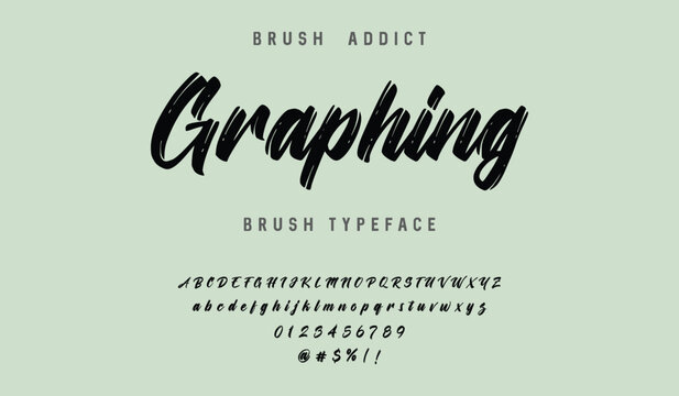 display brush font with textured hand drawn alphabet and numbers for urban street style design. Brush stroke alphabet letters vector design: A, B, C, D, E, F, G, H, I, J, K, L, M, N, O, P, Q, R, S, T,