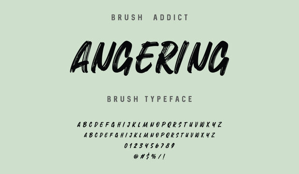 display brush font with textured hand drawn alphabet and numbers for urban street style design. Brush stroke alphabet letters vector design: A, B, C, D, E, F, G, H, I, J, K, L, M, N, O, P, Q, R, S, T,