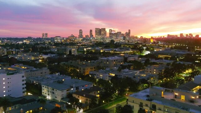 Aerial View | Beverly Hills | Century City in Background | Evening Lighting