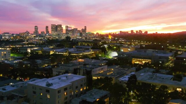 Aerial View | Beverly Hills | Century City in Background | Evening Lighting