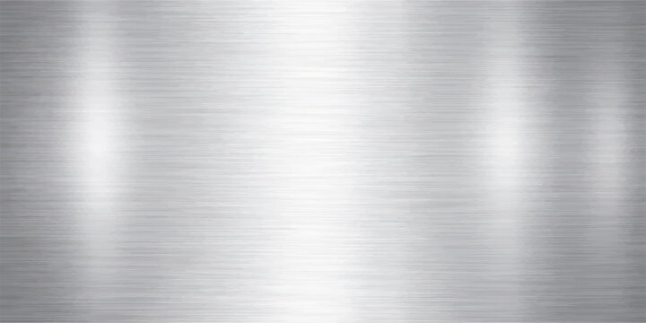 A shiny silver brushed metal plate features a polished aluminum texture with a smooth industrial stainless steel surface pattern reflection