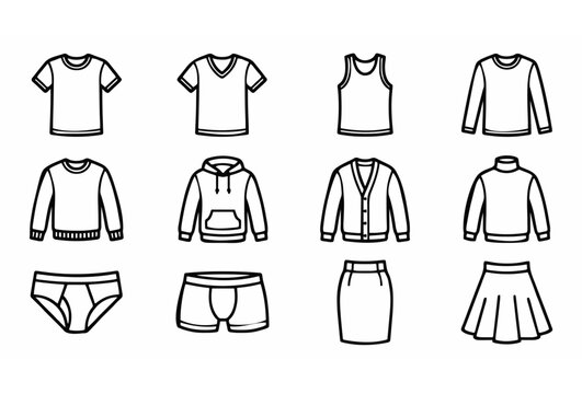 Essential clothing line icons with sweater undershirt underpants and skirt isolated vector collection