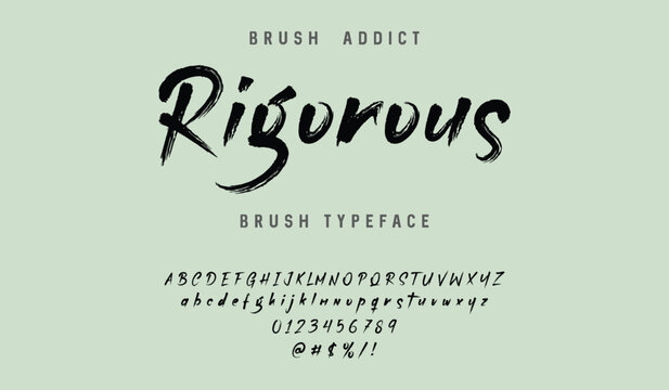 display brush font with textured hand drawn alphabet and numbers for urban street style design. Brush stroke alphabet letters vector design: A, B, C, D, E, F, G, H, I, J, K, L, M, N, O, P, Q, R, S, T,