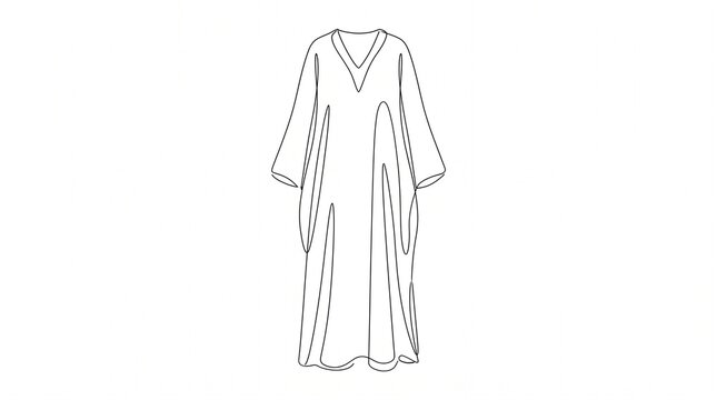 Continuous one line drawing of a long flowing kaftan dress. Minimalist fashion clothing illustration.
