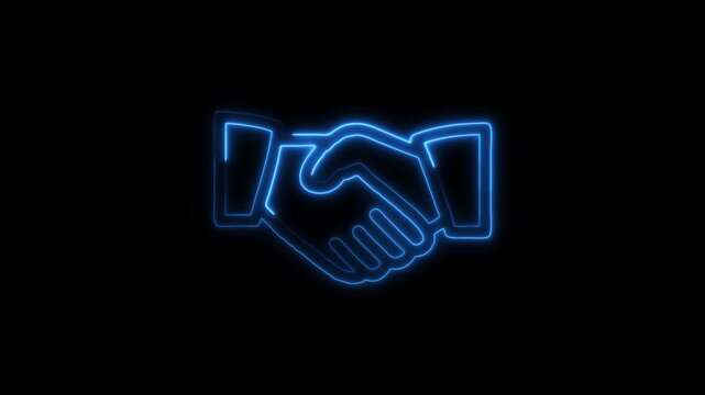 Neon handshake with a dollar sign in golden. Acquisition concept, a business transaction that occurs when one company purchases and gains control over another company. 4k video