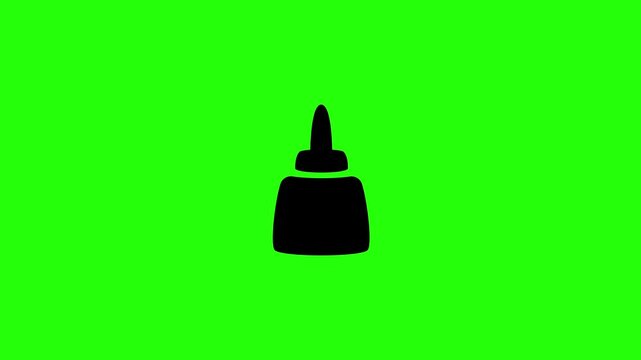 4K resolution video of a traditional craft liquid glue bottle silhouette bouncing into view. Perfect elementary school art education supply web icon.